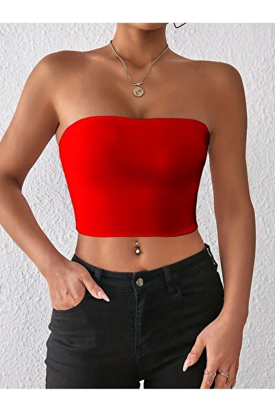 Olyssia Дамско червено бюстие без презрамки от джърси