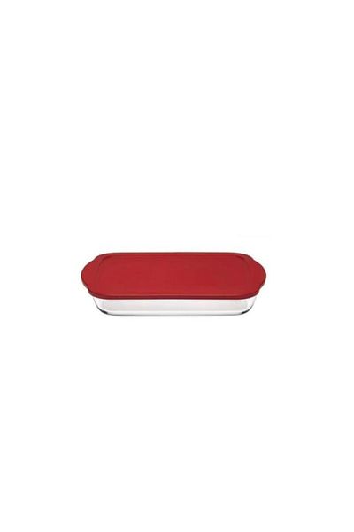 Paşabahçe Borcam 59006 Rectangular Storage Container with Red Lid Fma00496