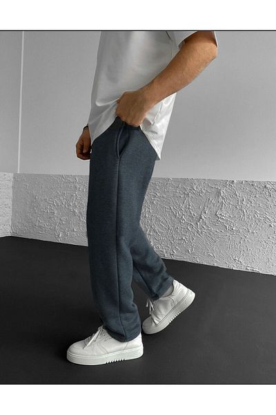 FİTGO Anthracite Baggy Straight Leg Plus Size Sweatpants