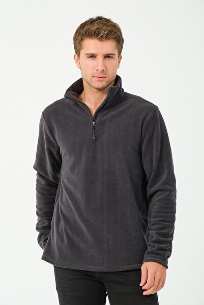 vawensea Men's Half Zippered Stand Collar Non Pilling Fleece Anthracite