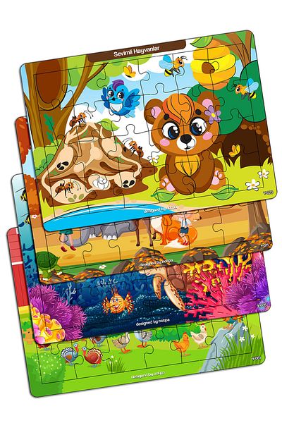 kutuTR Notpa Children's Educational and Educational Wooden Color Puzzle Set of 4 3