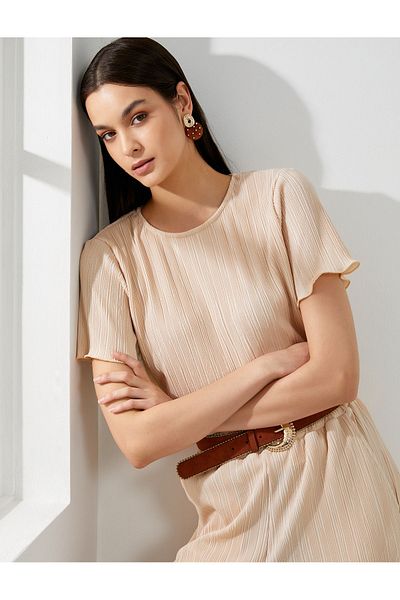 Koton Short Sleeve Blouse Crew Neck Textured