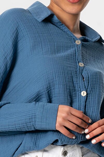 AFA Indigo Жіноча сорочка оверсайз - 100% бавовна, муслінова тканина