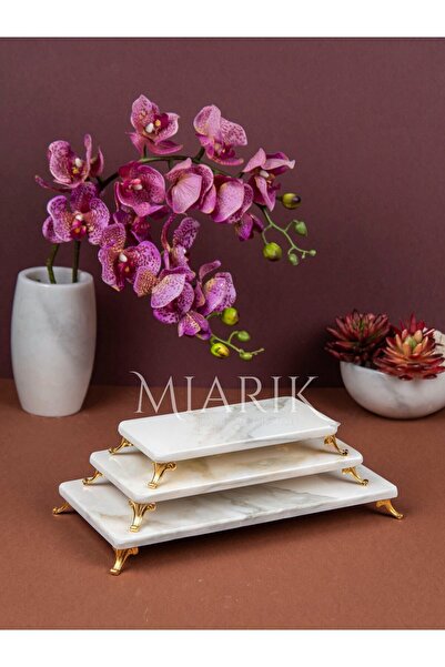 MIARIK DESIGN & DEKORASYON Dekoratif Beyaz Mermer 3lü Sunum Seti