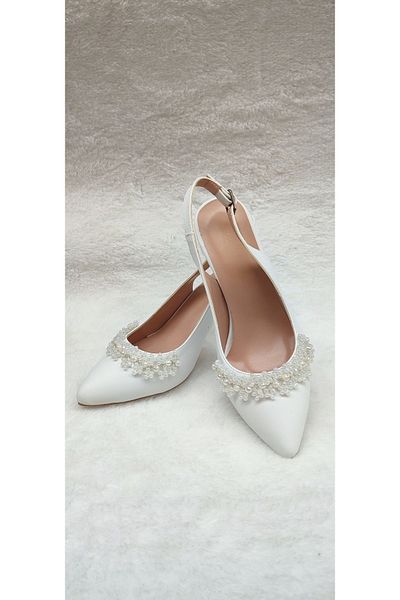Berush Bride BerushBride Rochie de mireasa cu perle din piele alba Pantofi cu toc