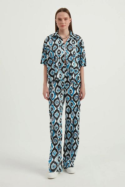 Hiccup Pantaloni boho cu talie înaltă geometrici din satin