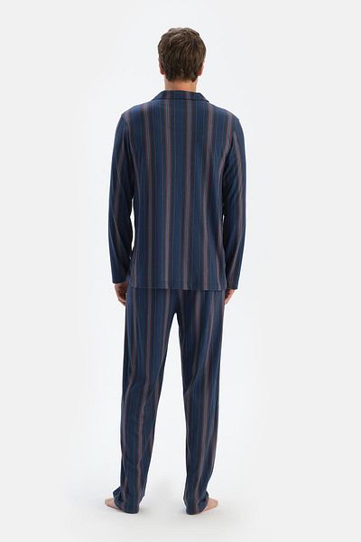 Dagi Navy Blue Striped Shirt and Trousers Pajama Set