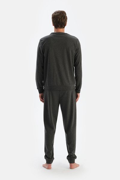 Dagi Σετ πιτζάμες με μακρυμάνικο παντελόνι Jogger Anthracite Melange Crew Neck