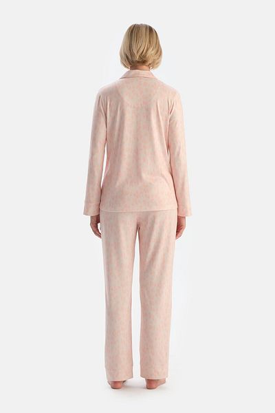 Dagi Light Salmon Leopard Patterned Shirt Pants Pajama Set