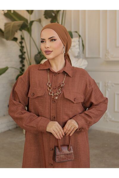 HİJABAYA Дълга ленена туника с копчета и двойни джобове
