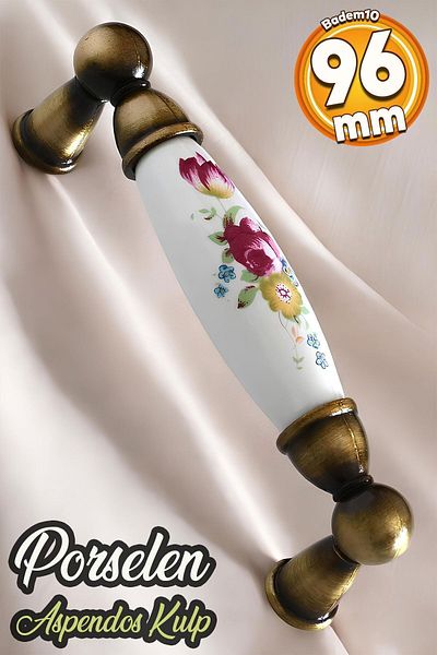 Badem10 Aspendos Porțelan Real Antic Vechi Galben 96 Mm Mobilier Bucătărie Sertar Dulap Mâner Mâner