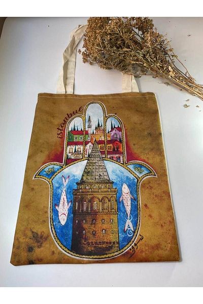 GALATA GIFT Χέρι της Φατίμα, Πύργος Γαλάτας, Καμήλα, Καμβάς τσάντα