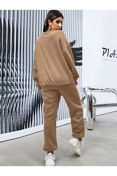 Altamira Dámský béžový oversize oversize oblek s výstřihem Los Angeles s potiskem