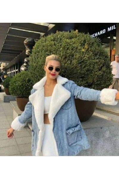 Kısmetin Butiği Women's Coat Fur Jeans Blue and White Make Up the Difference ...