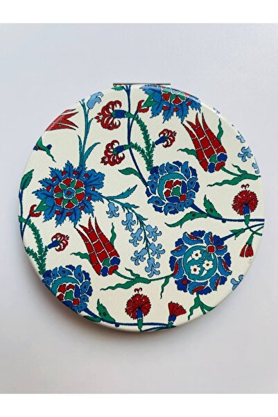GALATA GIFT Cep Çanta Makyaj Aynası Şık Desenli Taşlı Çift Taraflı Yuvarlak 7 cm
