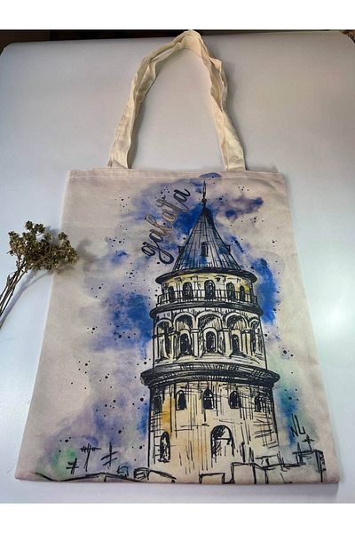 GALATA GIFT Turnul Galata, Istanbul cu desene tematice, geantă tote din pânză