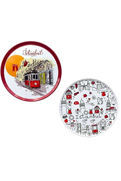 GALATA GIFT 9 سم اسطنبول - طقم قاعدة أكواب بنمط ترام مكون من قطعتين