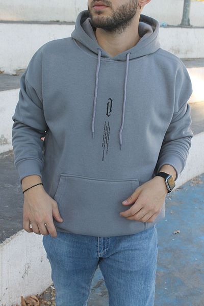 Altamira Unisex Smoked Chest Vertical Printed Hooded Oversize Sweatshirt