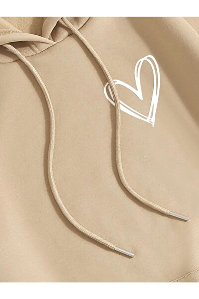 Altamira Φούτερ με κουκούλα Unisex Beige Heart Printed Oversize