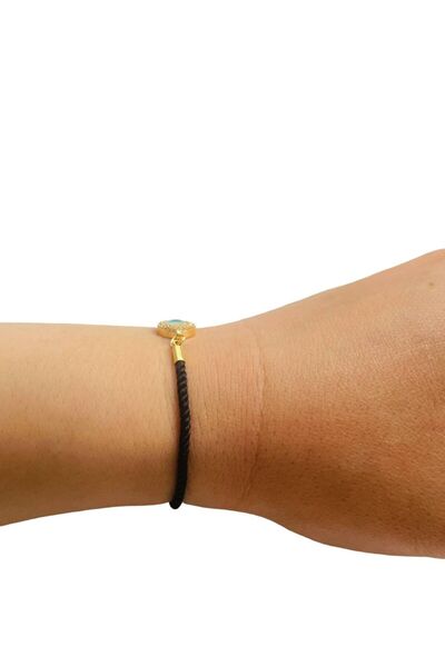 GALATA GIFT سوار مكرميه بحبل ملتوي - خرز وحجر عين الشر، مصعد قابل للتعديل، ال...