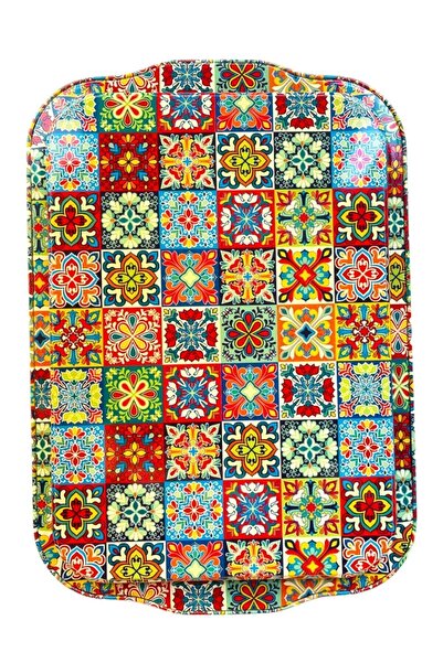 GALATA GIFT 32*22cm Metal Tea Tray - Rug Patterned Stylish Presentation Tray