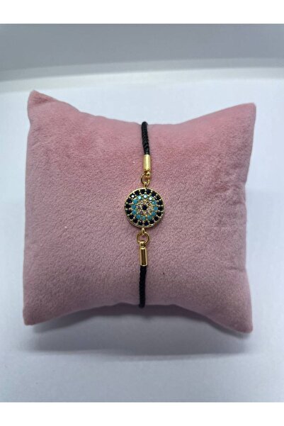 GALATA GIFT Makrome Burgu Ipli, Yuvarlak, Taşlı, Siyah, Asansör Bileklik, Gold Detaylı