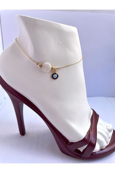 NiceandBonita Stylish Ring with White Stone, Evil Eye Bead and Gold Chain