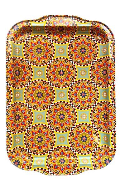 GALATA GIFT صينية شاي وقهوة معدنية - نمط الكليم، عرض أنيق، 32*22 سم، مضادة للخدش والتشويه