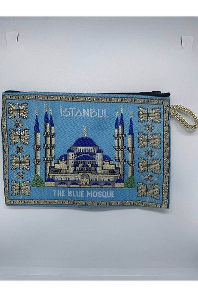 GALATA GIFT Portofel de damă cu model tradițional, icoane din Istanbul imprimate aurit, cu fermoar, 16x10cm