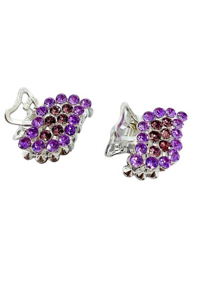 GALATA GIFT Lilac Purple Colored, Rhinestoned, Clamp Clip, Small Two Pieces Metal Hair Clip