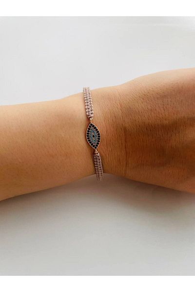 GALATA GIFT Macrame Gray Bracelet - Evil Eye Beaded, Elevator Braid, Adjustable Luck and Protection