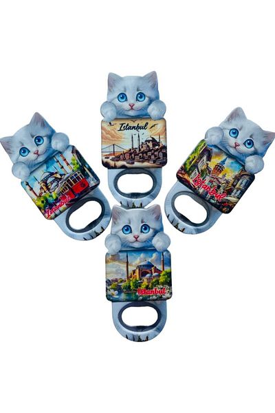 GALATA GIFT Magnet pentru deschiderea sticlelor cu tematică Istanbul și pisică - 10 cm, un singur