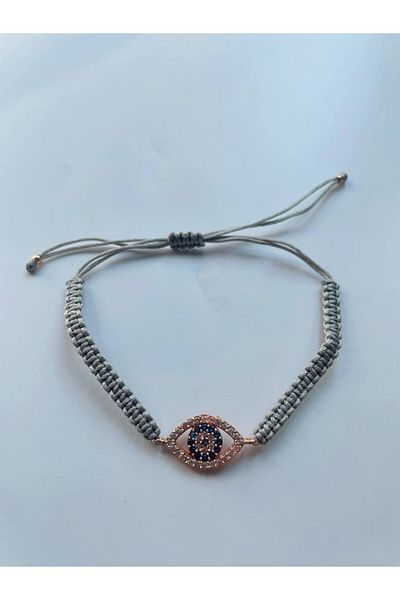 GALATA GIFT Macrame Gray Bracelet - Evil Eye Beaded, Elevator Braid, Adjustable Luck and Protection