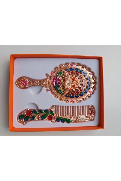 GALATA GIFT Ayna Tarak Seti, Tavuskuşu, Metal, 15x12