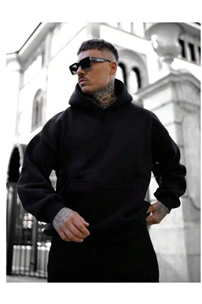 Altamira Erkek Siyah Sırt NY Baskılı Kapüşonlu Sweatshirt