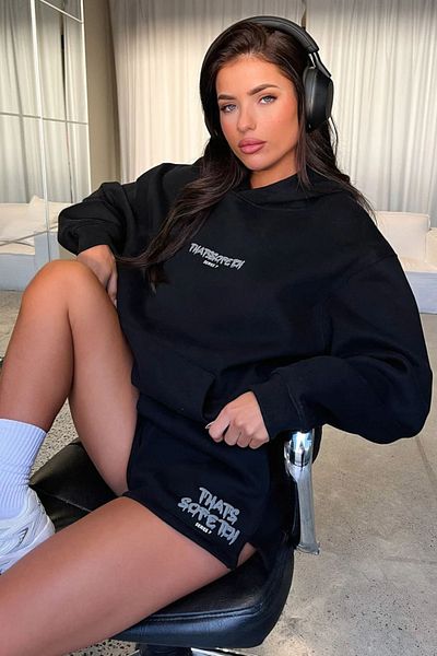 Altamira Hanorac oversize cu glugă, negru, cu imprimeu Thatssofetch