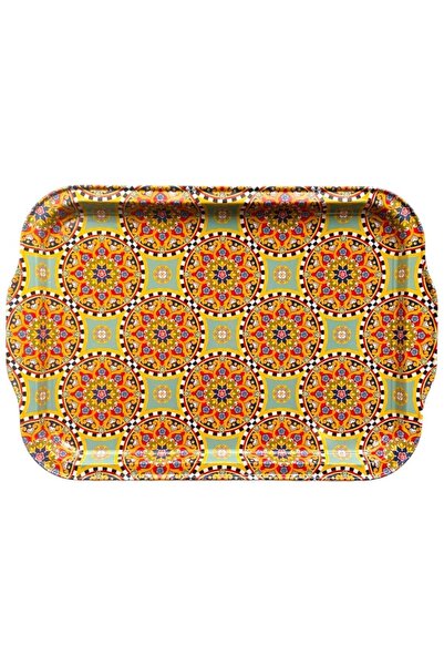 GALATA GIFT صينية شاي وقهوة معدنية - نمط الكليم، عرض أنيق، 32*22 سم، مضادة للخدش والتشويه