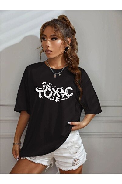 Altamira Tricou oversize unisex negru cu imprimeu Toxic