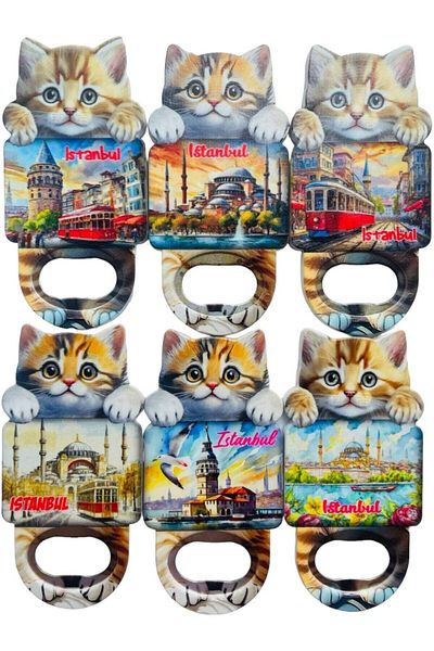 GALATA GIFT Istanbul and Cat Themed Bottle Opener Magnet - 10 Cm, One Piece