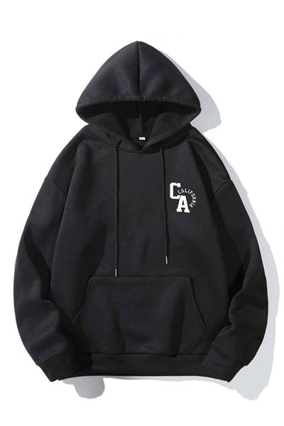 Altamira Unisex Black California Printed Oversize Hooded Sweatshirt