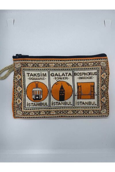 GALATA GIFT محفظة نسائية بنقش تقليدي، رموز اسطنبول، مذهبة، بسحاب، مقاس 16×10 سم