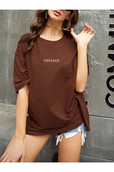 Altamira Γυναικείο μπλουζάκι σε καφέ Vintage printed Oversize