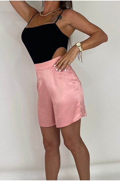 Yasminyes Özel dikim toz pembe ipek saten kumaş şort