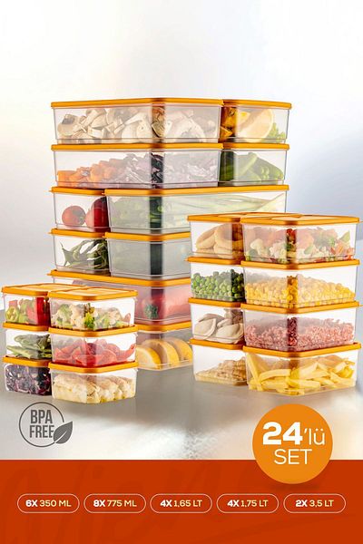 Vienev 24-Piece Orange Microwavable Refrigerator Organizer - Freeze Storage Container