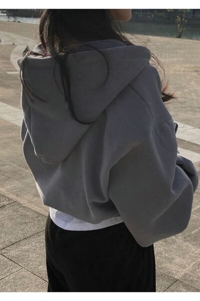 Köstebek Thick Fabric - Zippered Crop Top and Hooded Sweatshirt