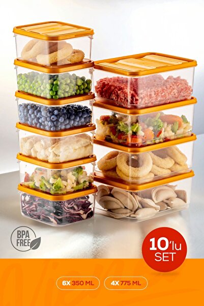 Vienev Organizator portocaliu pentru frigider pentru microunde, 10 bucăți - container de depozitare pentru congelator