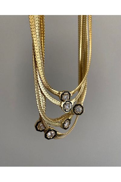 GG ACCESSORİES Serenay Black Enamel Chain Necklace