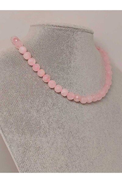 Yasamtohumu Kristalize Açık Pembe Kuvars Taşı Faset Kesim Kolye 8mm (SABİT KL...