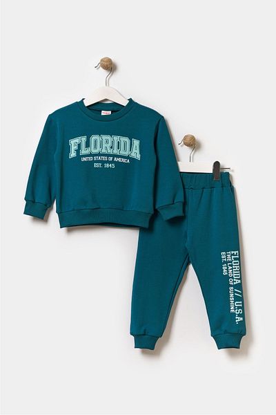 Minipodyum Boy's 2 Thread Raised Cotton Florida Tracksuit Set