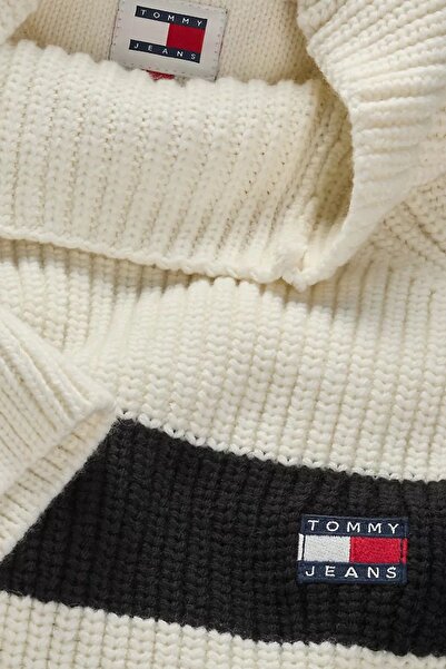 Tommy Hilfiger Kadın TJW STRIPE MOCKNCK BADGE Kazak-Beyaz